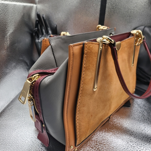 Coach Tan, Gray, and Plum Color Leather and Suade Bag with Sophisticated Design. - Picture 6 of 6